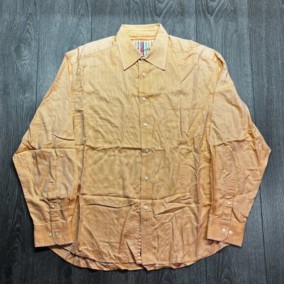 Robert Graham Peach Flip Cuff Dress Shirt 2XL XXL Designer - Picture 2 of 11